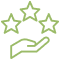 Trophée ou récompense vert olive stylisé, orné de deux étoiles, symbolisant l'excellence et la qualité premium.